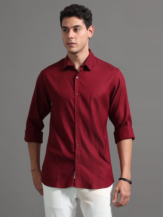 Burnt Maroon Stretchable & Stain Proof Solid Shirt