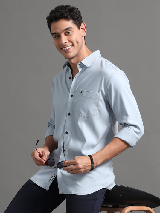 Light Grey Stretchable & Stain Proof Solid Shirt